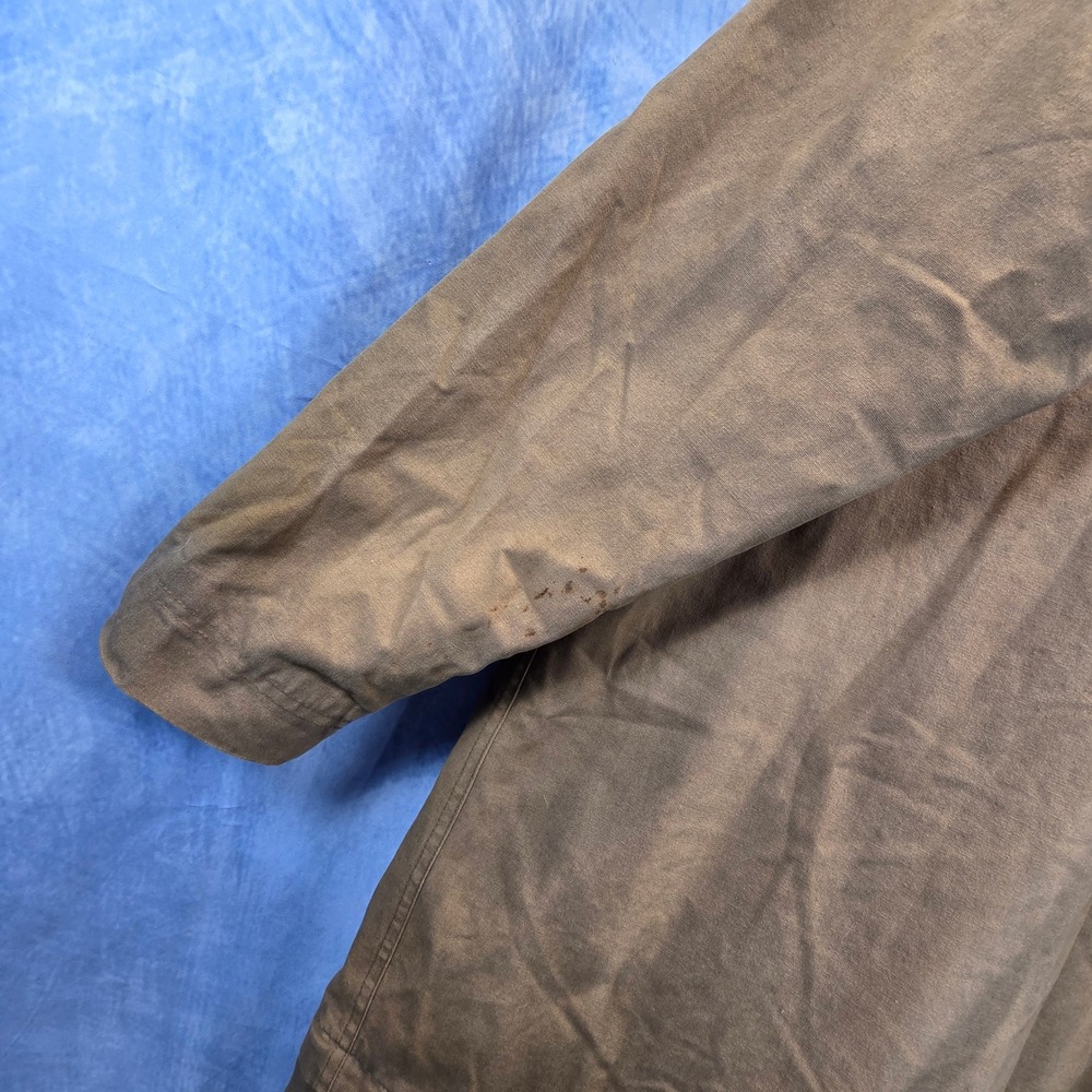 Vintage Marlborough Brown Canvas Duster Coat Leather Collar Red Quilted Liner XL - Picture 11 of 12